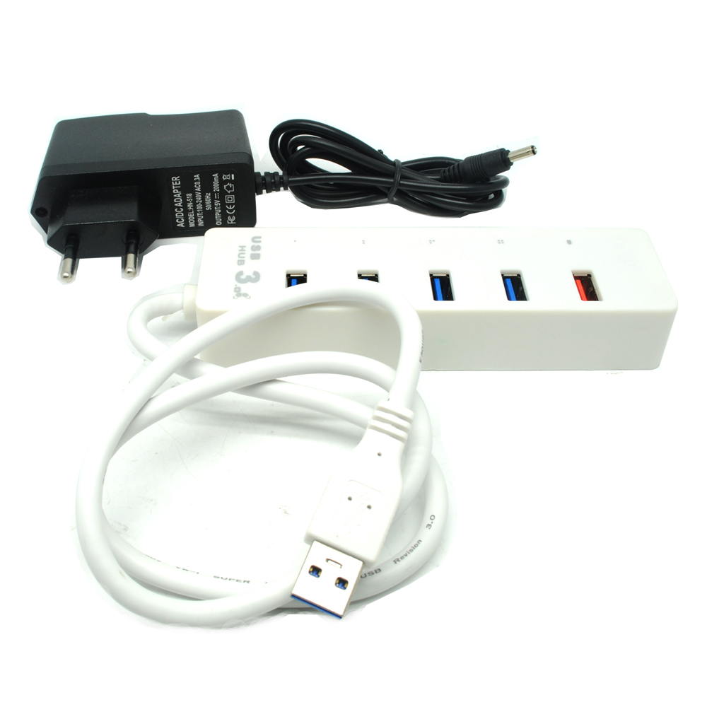 Super Speed USB Hub 3.0 5 Ports with 2A Power Adapter 