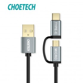 CHOETECH 2 in 1 Kabel Charger USB Type C + Micro USB 3A 1.2M - XAC-0012-102BK - Silver