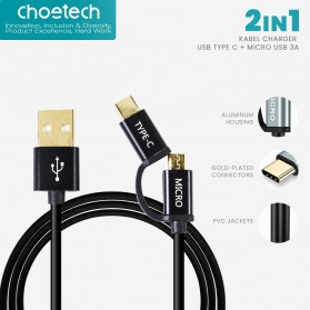 CHOETECH 2 in 1 Kabel Charger USB Type C + Micro USB 3A 1.2M - XAC-0012-102BK - Black