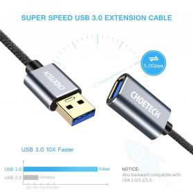 CHOETECH Kabel Extension USB 3.0 2 Meter - XAA001 - Silver - 5