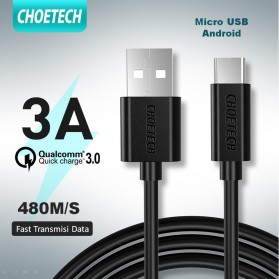CHOETECH Kabel Charger Micro USB Fast Charging 3A 200cm - SMT0012 - Black