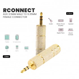 RConnect Kepala Plug AUX 3.5mm Male to 6.35mm Female Connector Head Gold Plated - N1002 - Golden