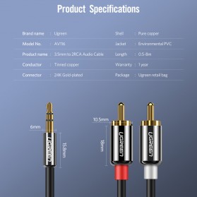 UGREEN Kabel Audio HiFi 3.5mm to RCA 3 Meter - 10590 - Black - 8