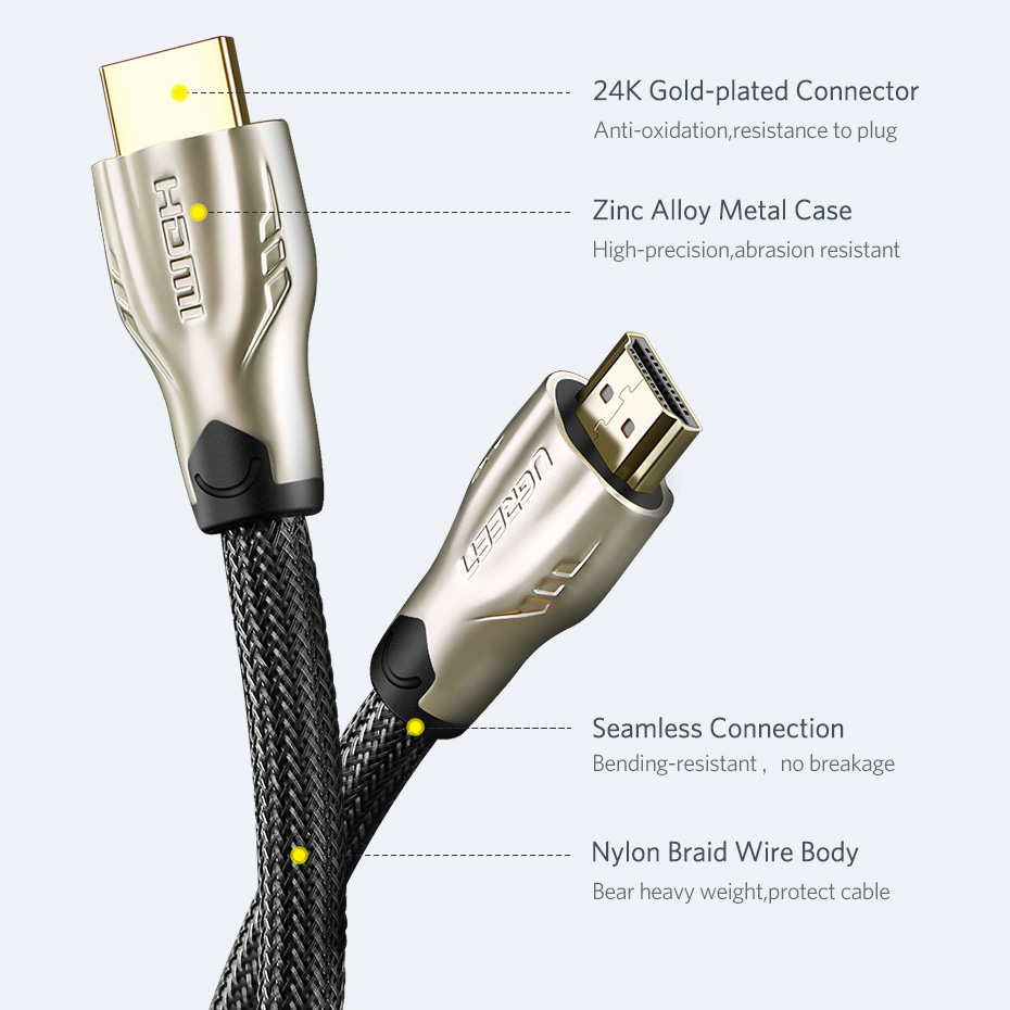 ugreen kabel hdmi ke hdmi 2 0 4k 60 fps zinc alloy 2 meter hd102 golden jakartanotebook com