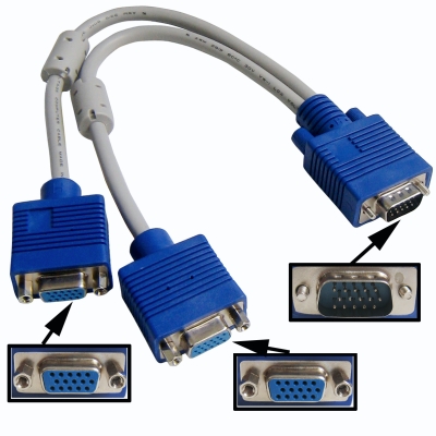 VGA SVGA HDB15 Male to 2 Female Splitter Cable Length 32 