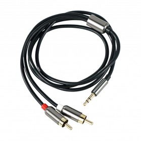 FONKEN Kabel AUX 3.5mm Male ke 2 RCA Male 1 Meter - R1 - Black - 1