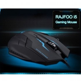 Rajfoo i5 Optical Wired USB Gaming Mouse 1600 DPI - Black/Blue - 4