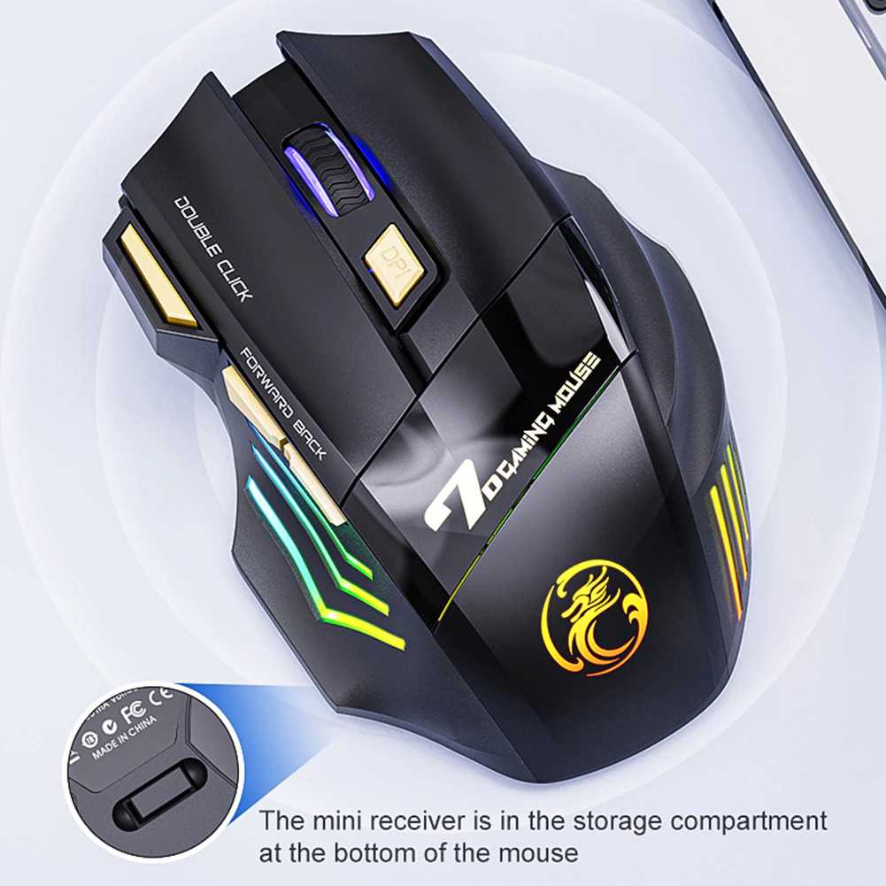 iMice Wireless Gaming Mouse Ergonomic RGB Rechargeable 3200 DPI GWX7