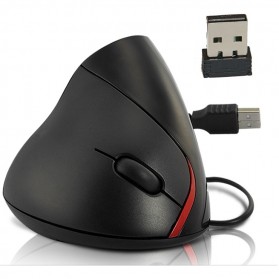 Vertical Wireless Optical Mouse with 5 Function Keys - Black - 1