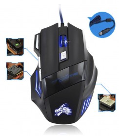 YXLM 7 Keys LED Gaming Mouse 5500 DPI - X1 - Black - 3
