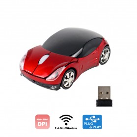 Mouse Wireless Optical Bentuk Mobil - Red