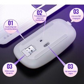 YINDIAO Super Slim Silent Optical Wireless Mouse USB Rechargeable 2.4GHz - A2 - Silver - 3
