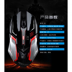 Leopard Mouse Gaming LED RGB 1600 DPI - K1 - Black - 4