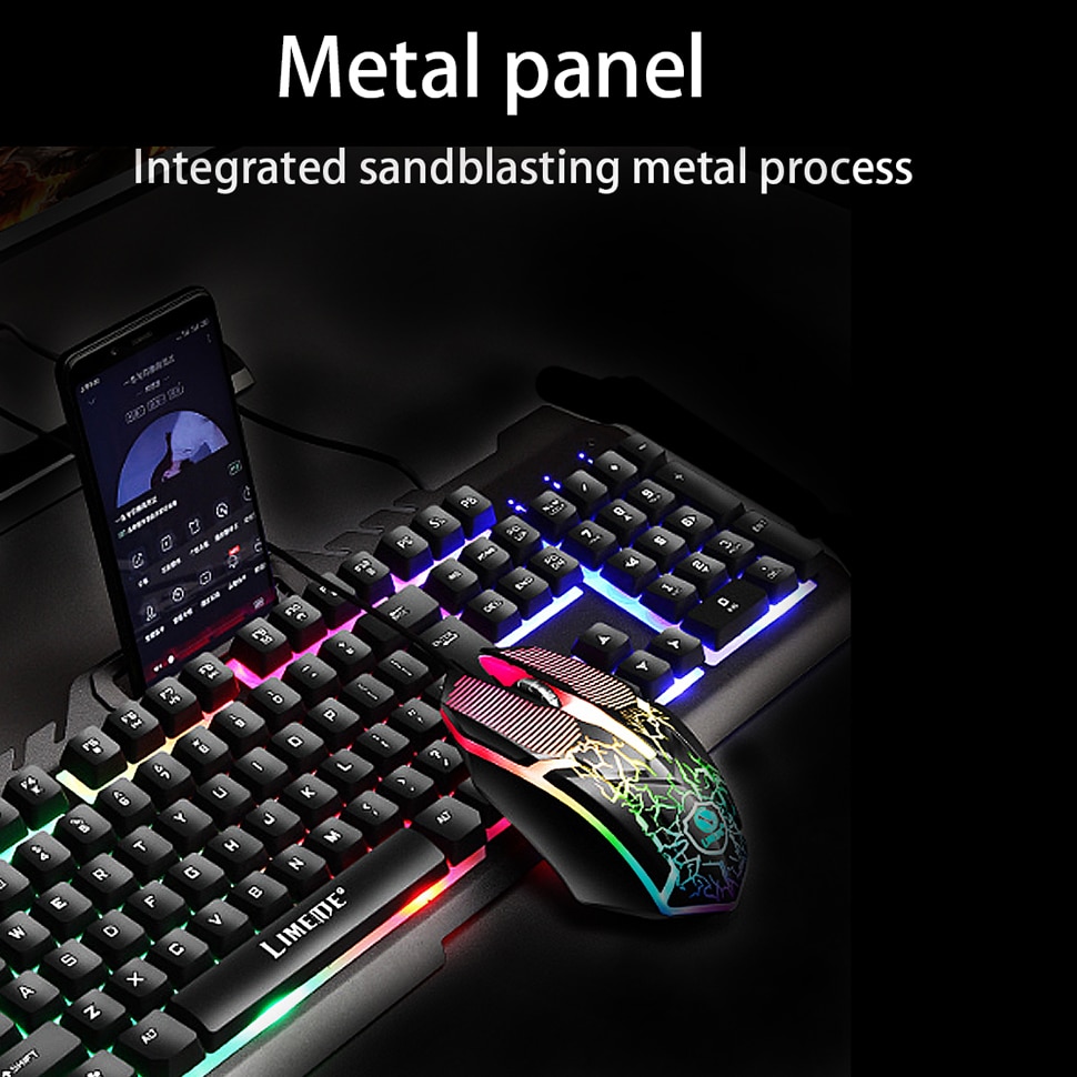 HXB Combo Keyboard Gaming RGB with Mouse + Holder