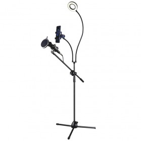 Gambar produk Microphone Standing Holder Tripod with Smartphone Holder & Ring Light - D02B