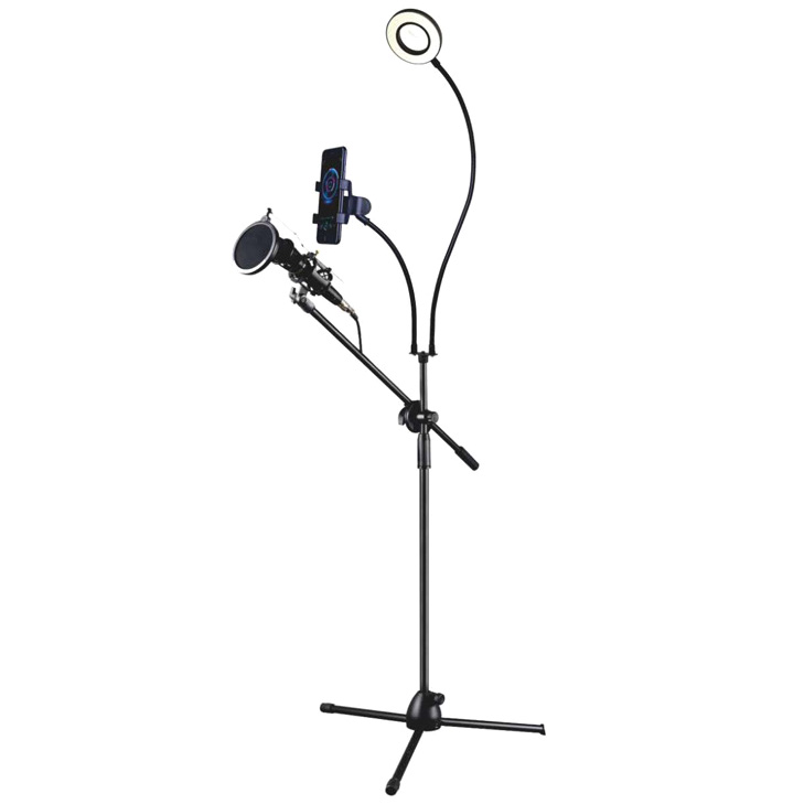 Gambar produk Microphone Standing Holder Tripod with Smartphone Holder & Ring Light - D02B