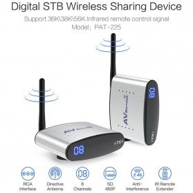 PAKITE AV Sender Audio Video Wireless Transmitter Receiver Digital STB 2.4GHz 100M with IR Signal Extension Wire - PAT-225 - Silver