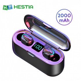 HESTIA TWS Sport Earphone True Wireless Bluetooth 5.0 with Powerbank Charging Dock 2000mAh - Q32 - Black