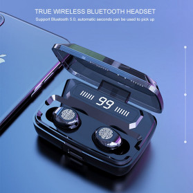 ZEBRA TWS Sport Earphone True Wireless Bluetooth 5.0 LED Touch with Powerbank Charging Dock 2000mAh - F9-3 - Black