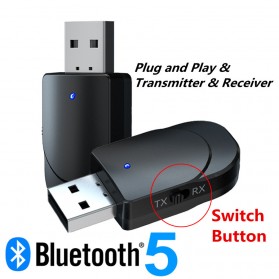 VIKEFON 2 in 1 USB Audio Bluetooth 5.0 Transmitter & Receiver - KN330 - Black
