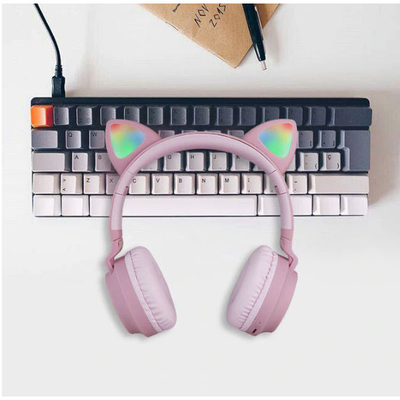 GTIPPOR Cute Cat Ear Wireless Headphone Headset Bluetooth 5.0 RGB LED with  Mic - BT028C - Pink - JakartaNotebook.com