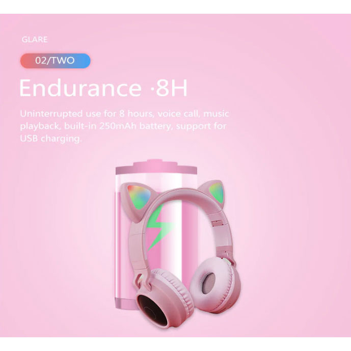 GTIPPOR Cute Cat Ear Wireless Headphone Headset Bluetooth 5.0 RGB LED with  Mic - BT028C - Pink - JakartaNotebook.com