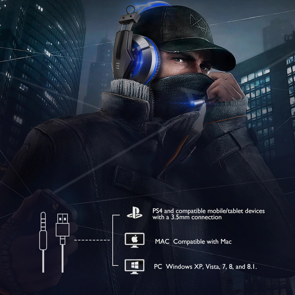 EKSA Gaming Headphone Headset LED with Mic E800 Blue