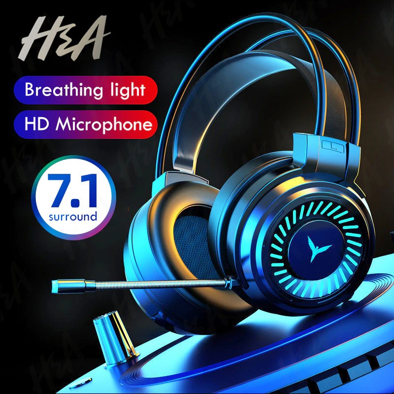 H\u0026A Headphone Gaming USB Virtual Surround 7.1 Colourful RGB with Mic - G58  - Black - JakartaNotebook.com