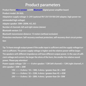 Wuzhi Bluetooth Audio Receiver 5.0 Digital Amplifier Board 50W x 2 - ZK-502L - Black - 6