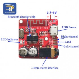 TCXRE Bluetooth Audio Receiver 5.0 Lossless Decoder Board 3.7-5V - XY-BT-MINI - Red - 3