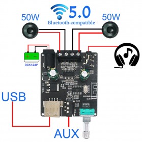 Sinilink XINYI Audio Amplifier Stereo HiFi Bluetooth 5.0 Class D 2x50W - XY-C50L - Black