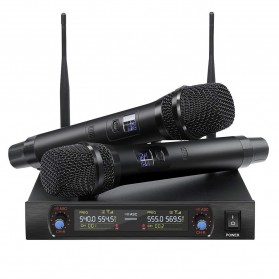 EKG Microphone Karaoke Dual Channel Handheld Wireless UHF Mic - J-08 - Black