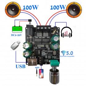 Sinilink XINYI Audio Amplifier Bluetooth 5.0 Class D 2x100W - XY-C100L - Black