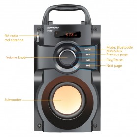 TOPROAD Bluetooth Speaker Heavy Bass FM TF AUX USB with Remote Control - A11 - Black - 10
