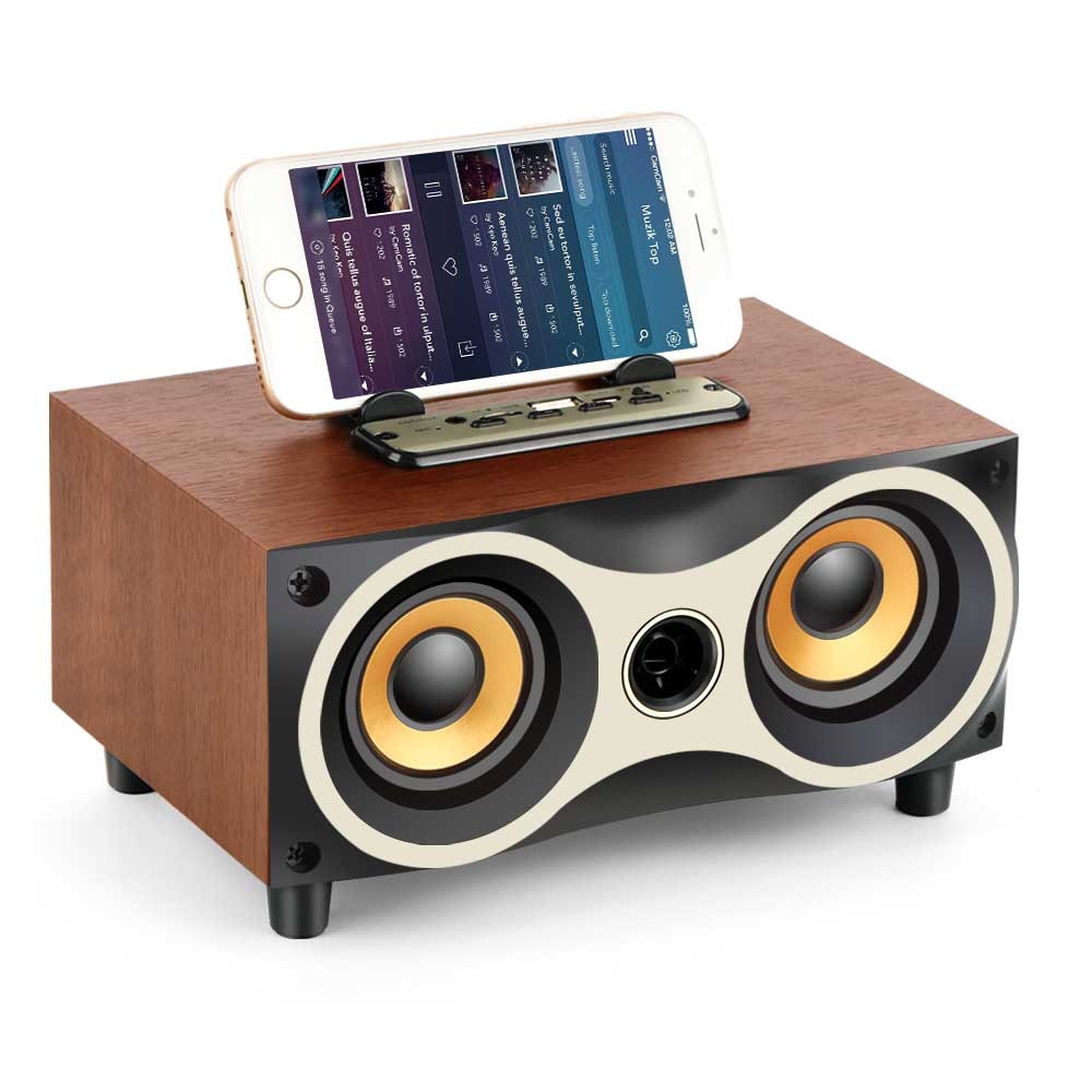 TOPROAD Portable Bluetooth Speaker Subwoofer FM Radio Wood Design
