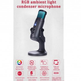 LEORY Microphone Condenser USB Mikrofon Kondensor Studio RGB Light - JD-950 - Black - 2