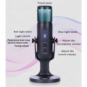 LEORY Microphone Condenser USB Mikrofon Kondensor Studio RGB Light - JD-950 - Black - 3