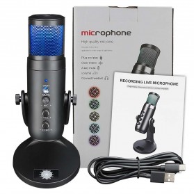LEORY Microphone Condenser USB Mikrofon Kondensor Studio RGB Light - JD-950 - Black - 8