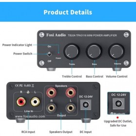 Fosi Audio Mini Amplifier 2 Ch Stereo Audio Hi-Fi Class D Integrated Amp 2x100W - TB10A - Black - 6
