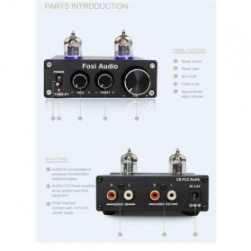 Fosi Audio Preamplifier Mini HiFi Stereo Preamp 2x6J1 Tubes - Tube-P1 - Black - 6