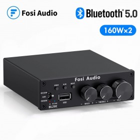 Fosi Audio Bluetooth 5.0 Amplifier 2.1 Channel Amp Receiver Class D 2x160W for Passive Speaker - BL20C - Black