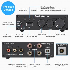 Fosi Audio Bluetooth 5.0 Amplifier 2.1 Channel Amp Receiver Class D 2x160W for Passive Speaker - BL20C - Black - 3