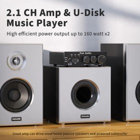 Fosi Audio Bluetooth 5.0 Amplifier 2.1 Channel Amp Receiver Class D 2x160W for Passive Speaker - BL20C - Black - 4