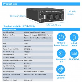 Fosi Audio Bluetooth 5.0 Amplifier 2.0 Channel Amp Receiver Class D 100W TPA3116 with Remote - BL20A - Black - 5