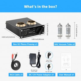 Fosi Audio Preamplifier Phono Preamp for Turntable Phonograph with 6A2 Vacuum Tube - Box X2 - Black - 12