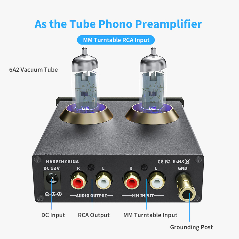 Fosi Audio Preamplifier Phono Preamp for Turntable Phonograph with 6A2