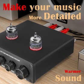Fosi Audio Phono Preamp & Headphone Amplifier with JAN 5654W Vacuum Tubes for MM Turntable Phonograph Preamplifier - Box X4 - Black - 2