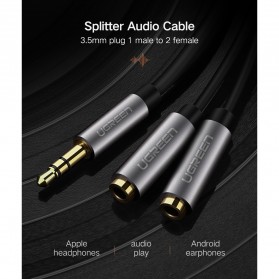 UGREEN Kabel Audio Splitter Jack AUX 3.5mm 2 Port Earphone - 20816 - Black - 7
