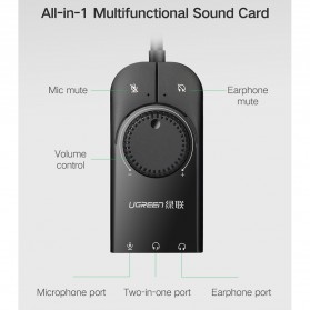 UGREEN USB Sound Card External Audio Microphone 3.5mm - 40964 - Black - 4
