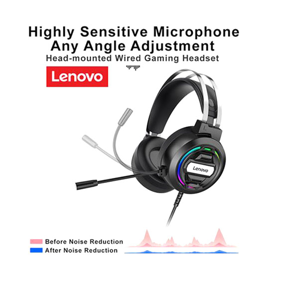 Lenovo Gaming Headphone Headset Over Ear 3.5mm + USB Wired - H401 - Black -  JakartaNotebook.com